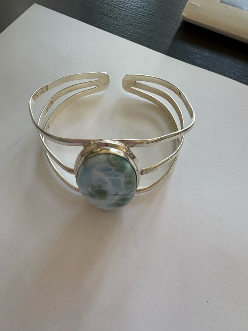 Silver Cuff Bracelet with Blue-Green Stone